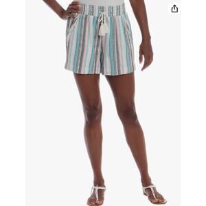 Briggs Women’s Striped Linen Blend Pull On Summer Shorts Size‎ S Blue White